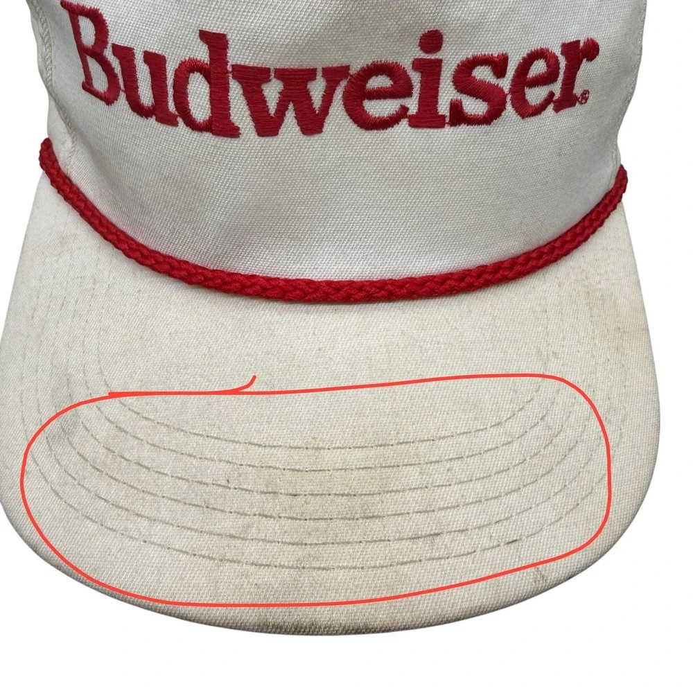 Vintage Budweiser Snapback Hat White Red Rope Trucker Cap Embroidered Logo